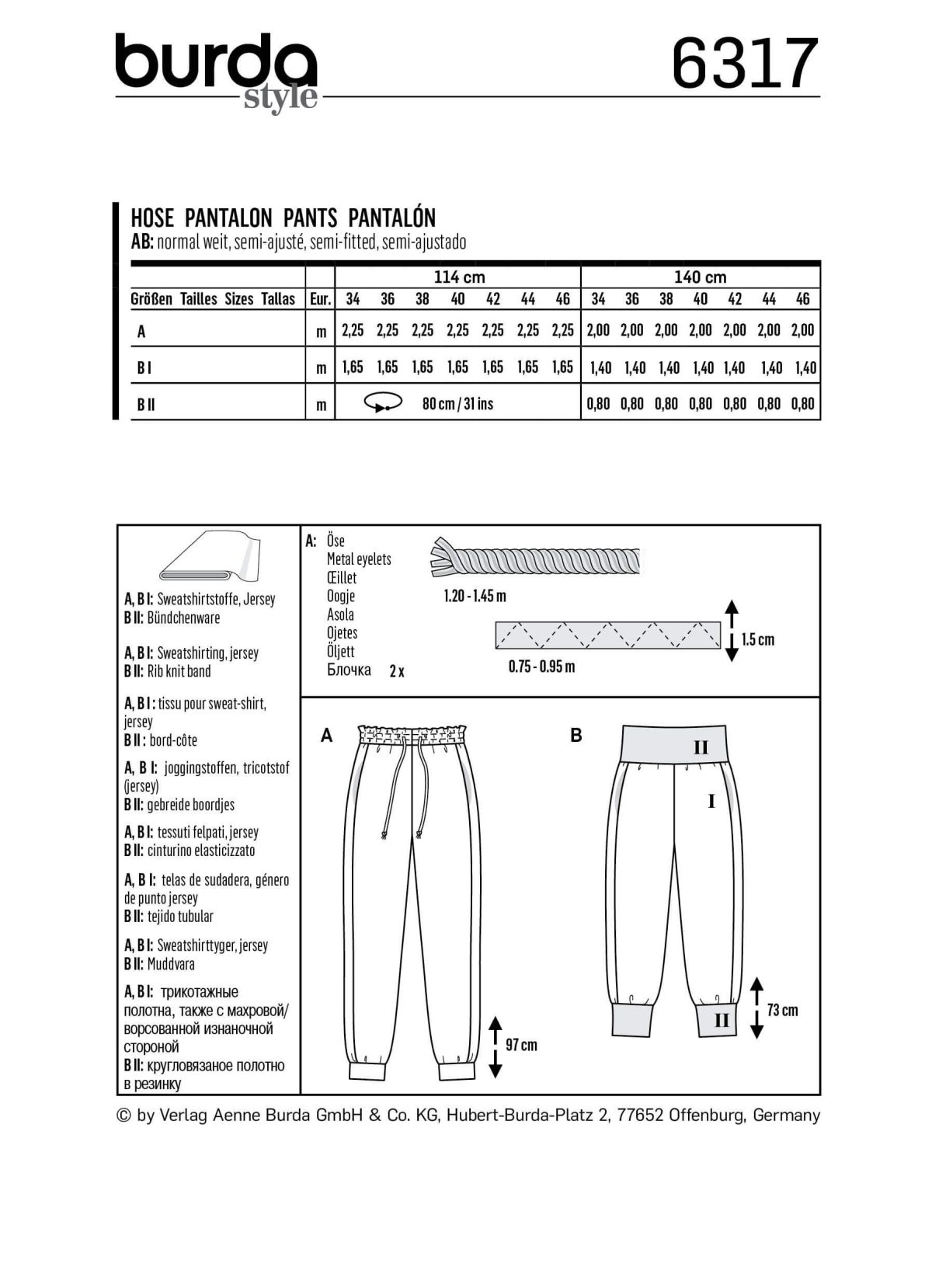 Burda Style Pattern 6317 Misses' jogging pull on pant