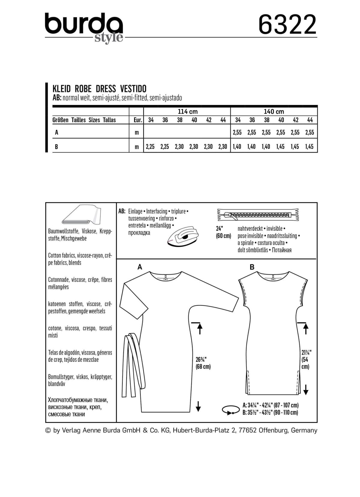 Burda Style Pattern 6322 Misses' dress