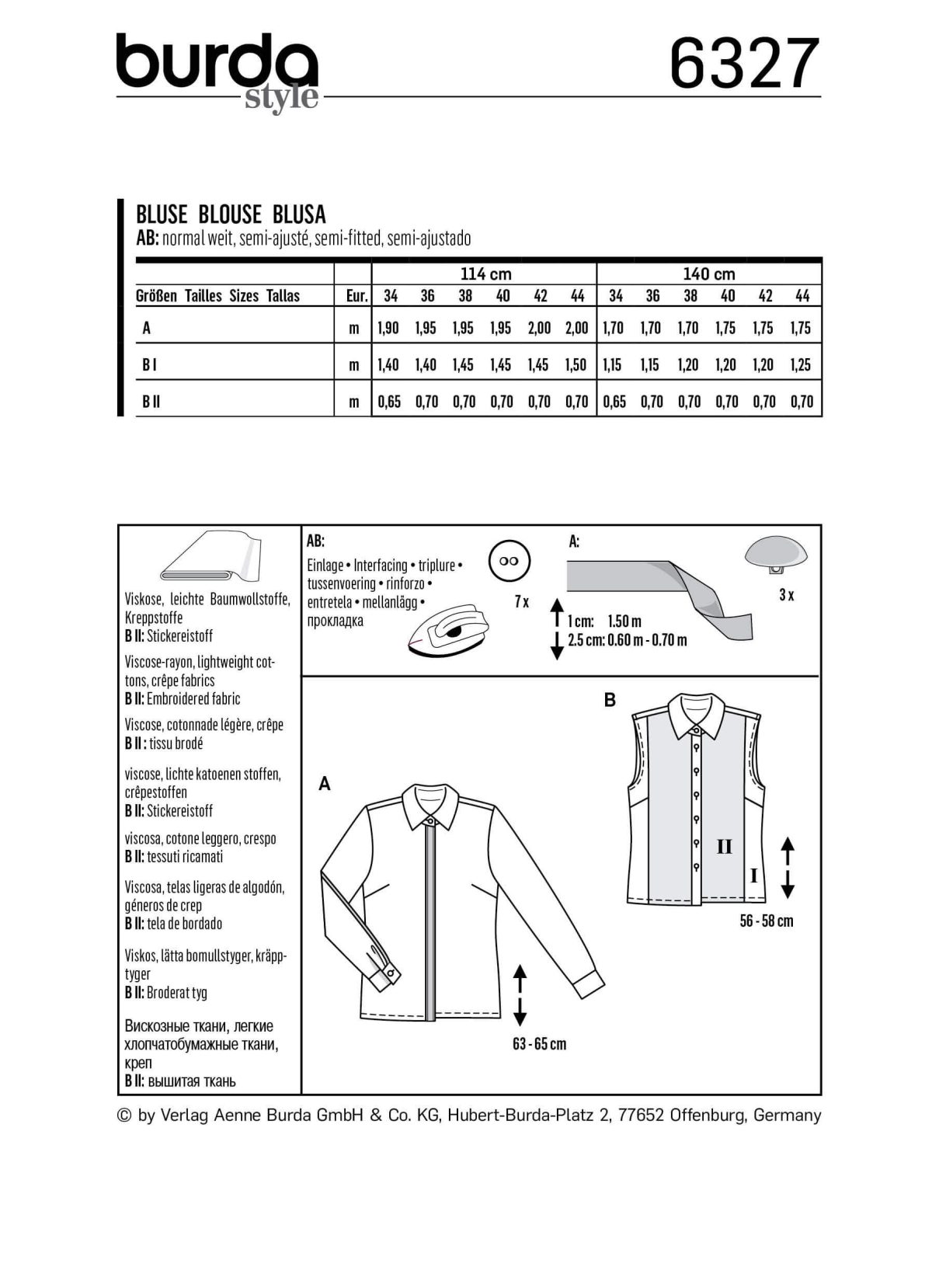 Burda Style Pattern 6327 Misses' shirt