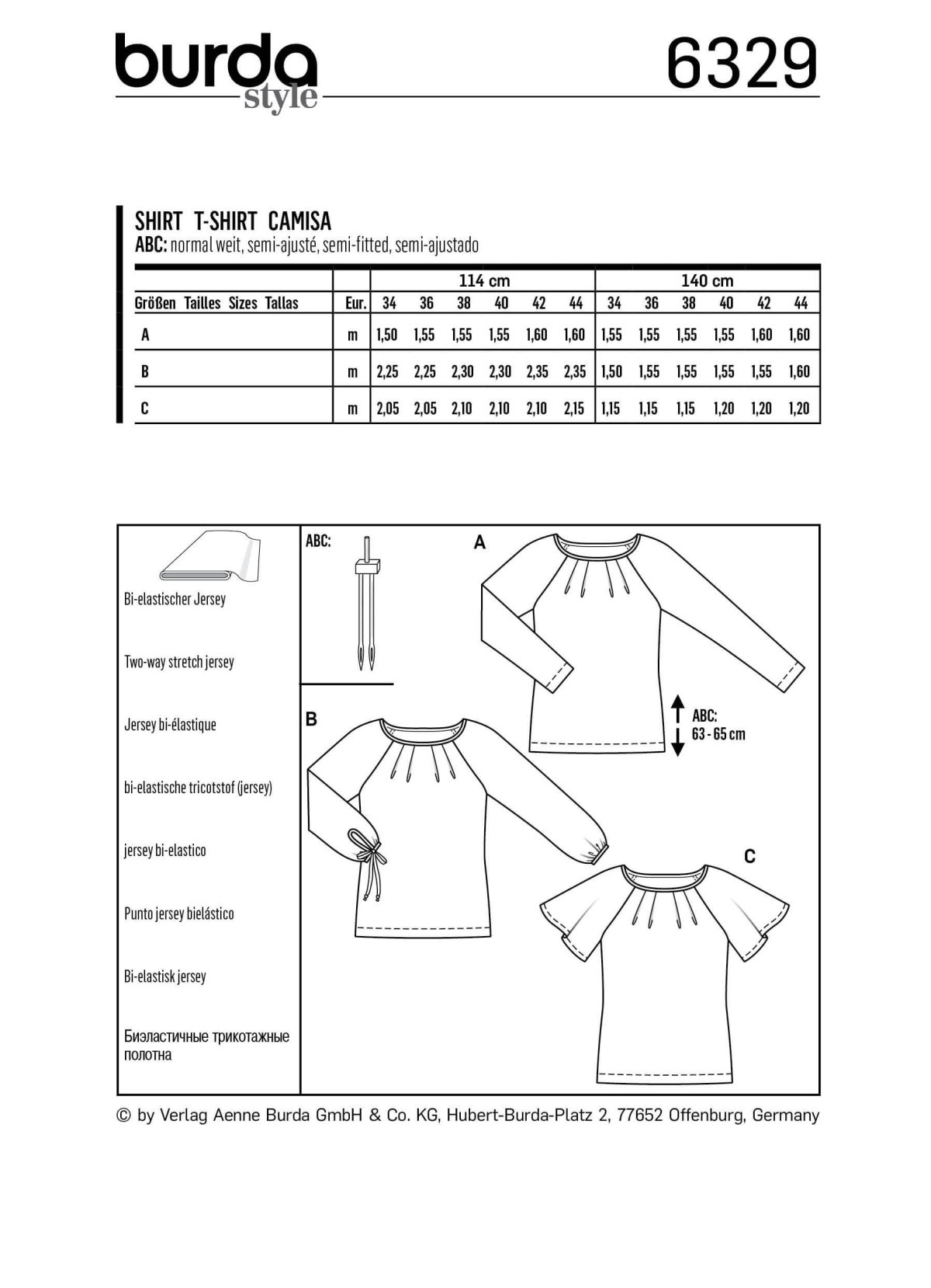 Burda Style Pattern 6329 Misses' raglan top
