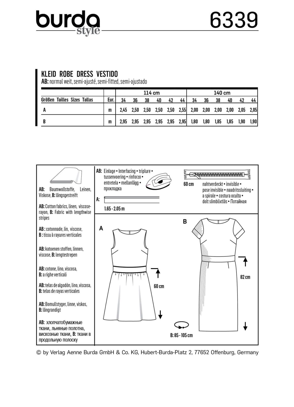 Burda Style Pattern 6339 Misses' dress with waistband