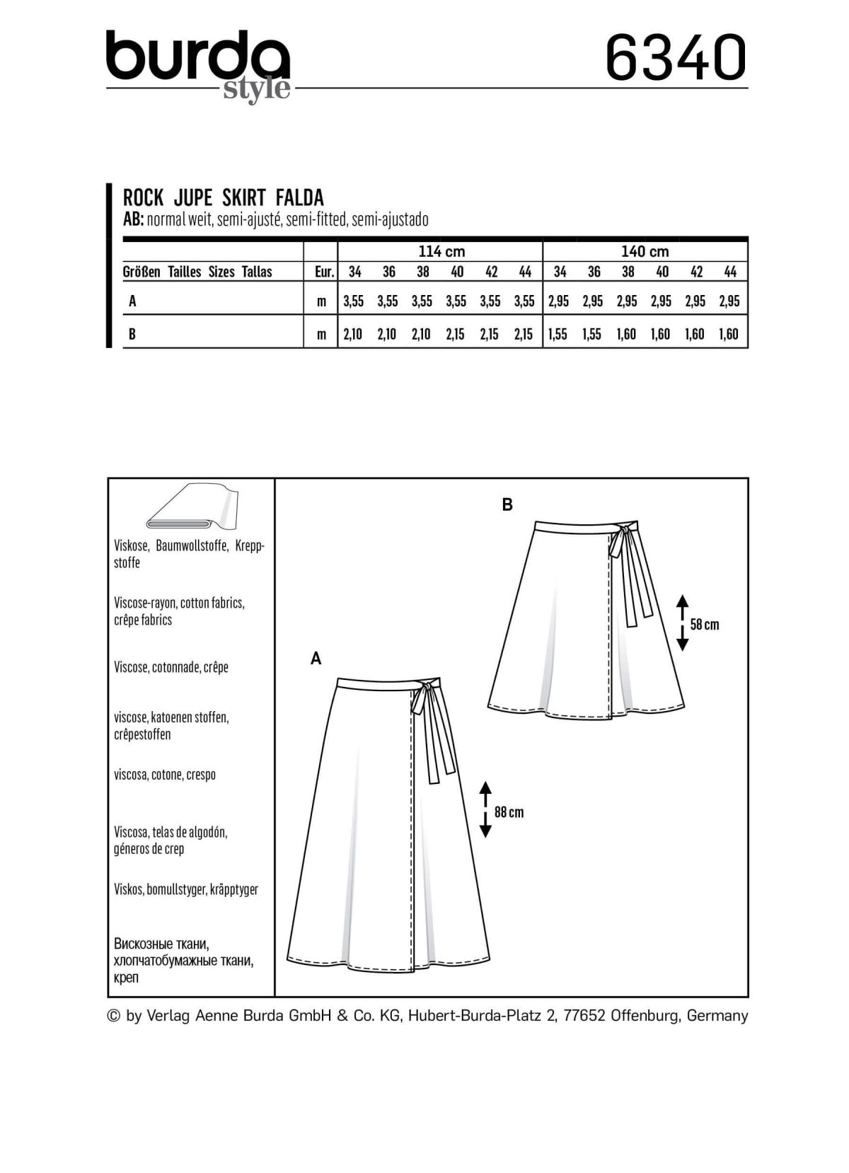 Burda Style Pattern 6340 Misses' wrap skirt