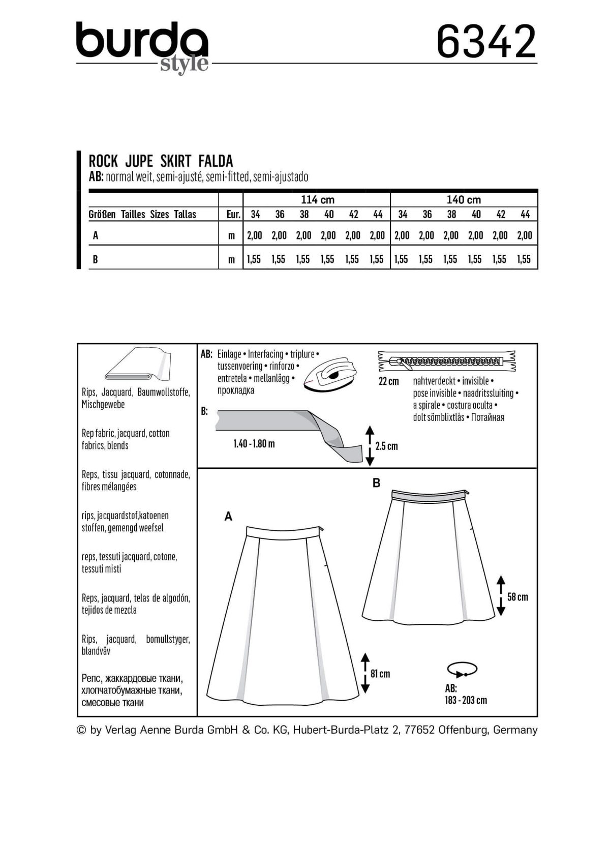 Burda Style Pattern 6342 Misses' side pleat skirt