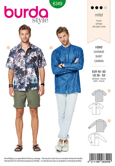 Burda Style Pattern 6349 Men's shirt with collar