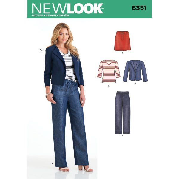 New Look Sewing Pattern N6351 Misses' Jacket, Trousers, Skirt and Knit Top