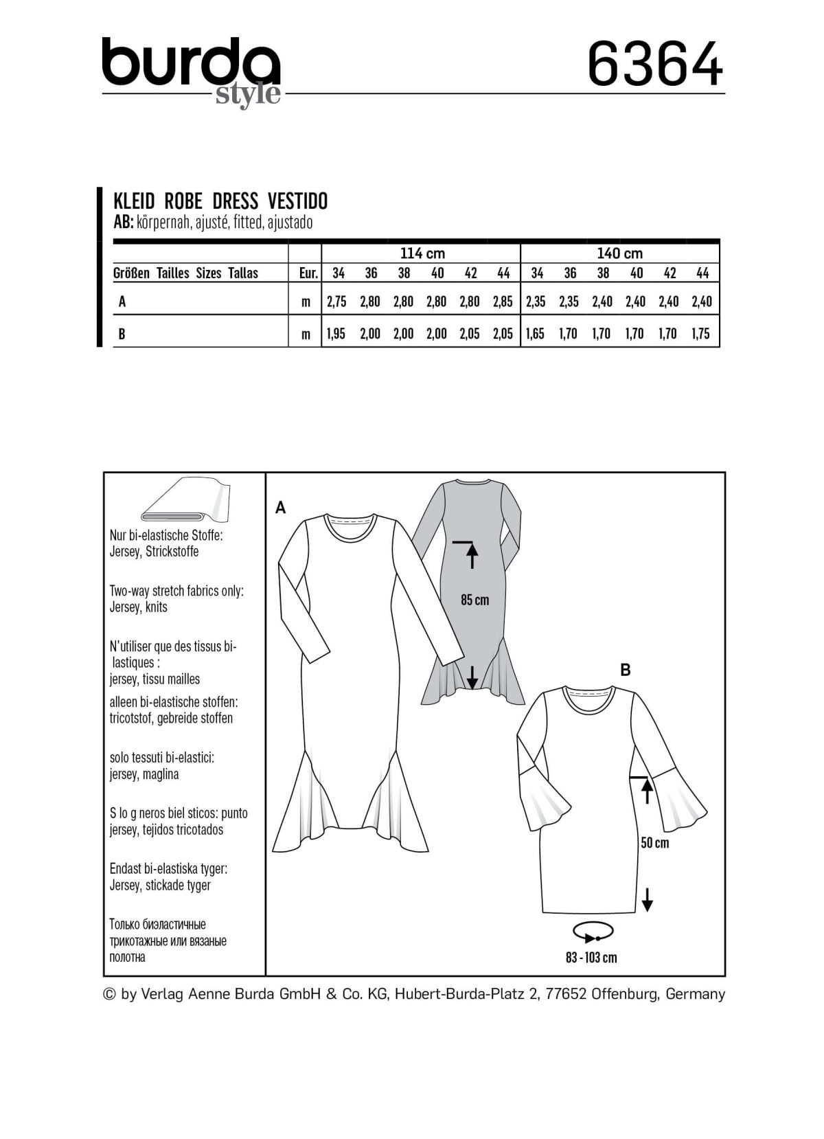 Burda Style Pattern B6364 Women's Dresses