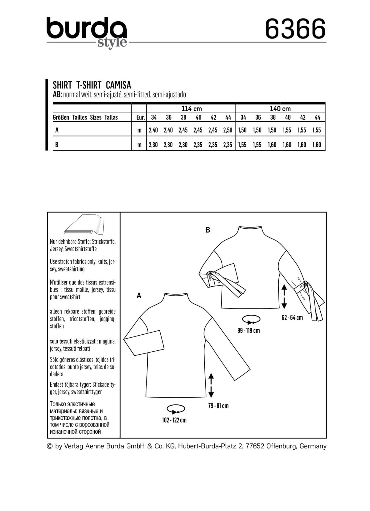 Burda Style Pattern B6366 Women's Easy Tops