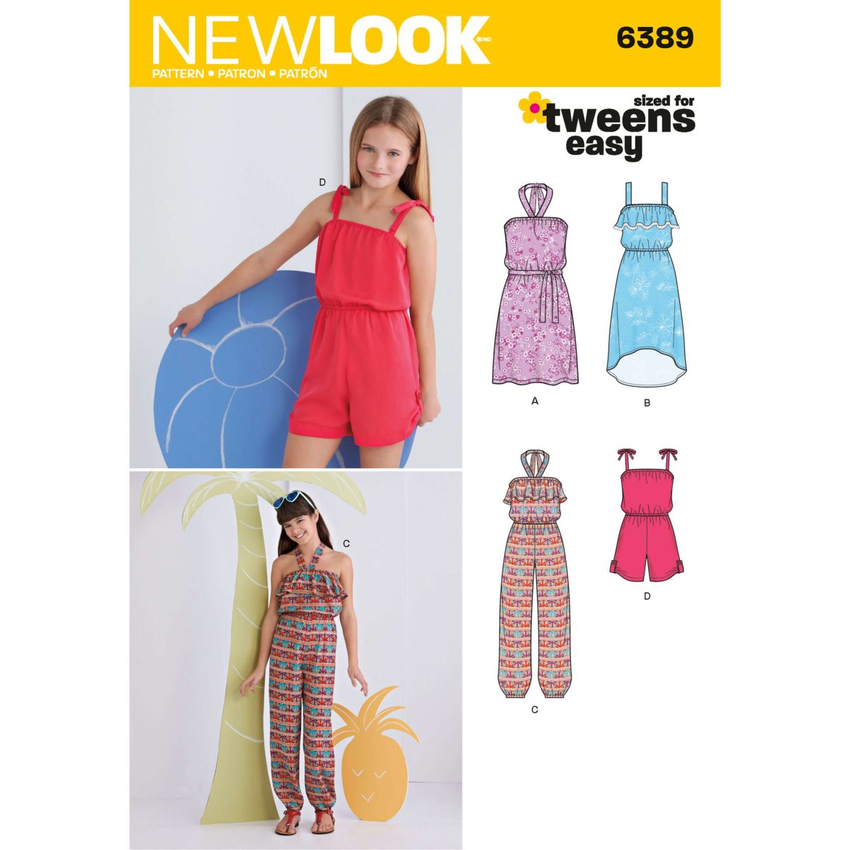New Look Sewing Pattern N6389 Girls' Easy Jumpsuit, Romper and Dresses