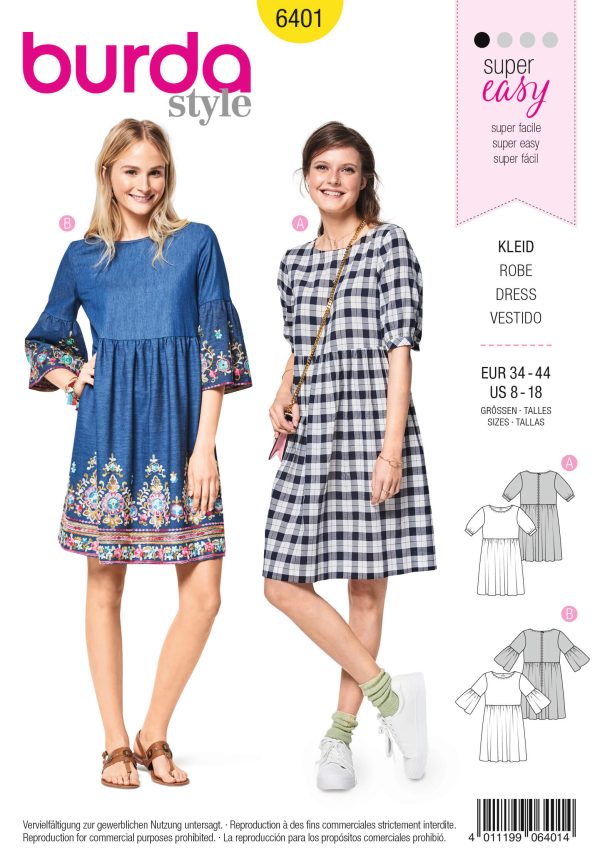 Burda Style Pattern B6401 Women's Swing Dress with Sleeve Variations