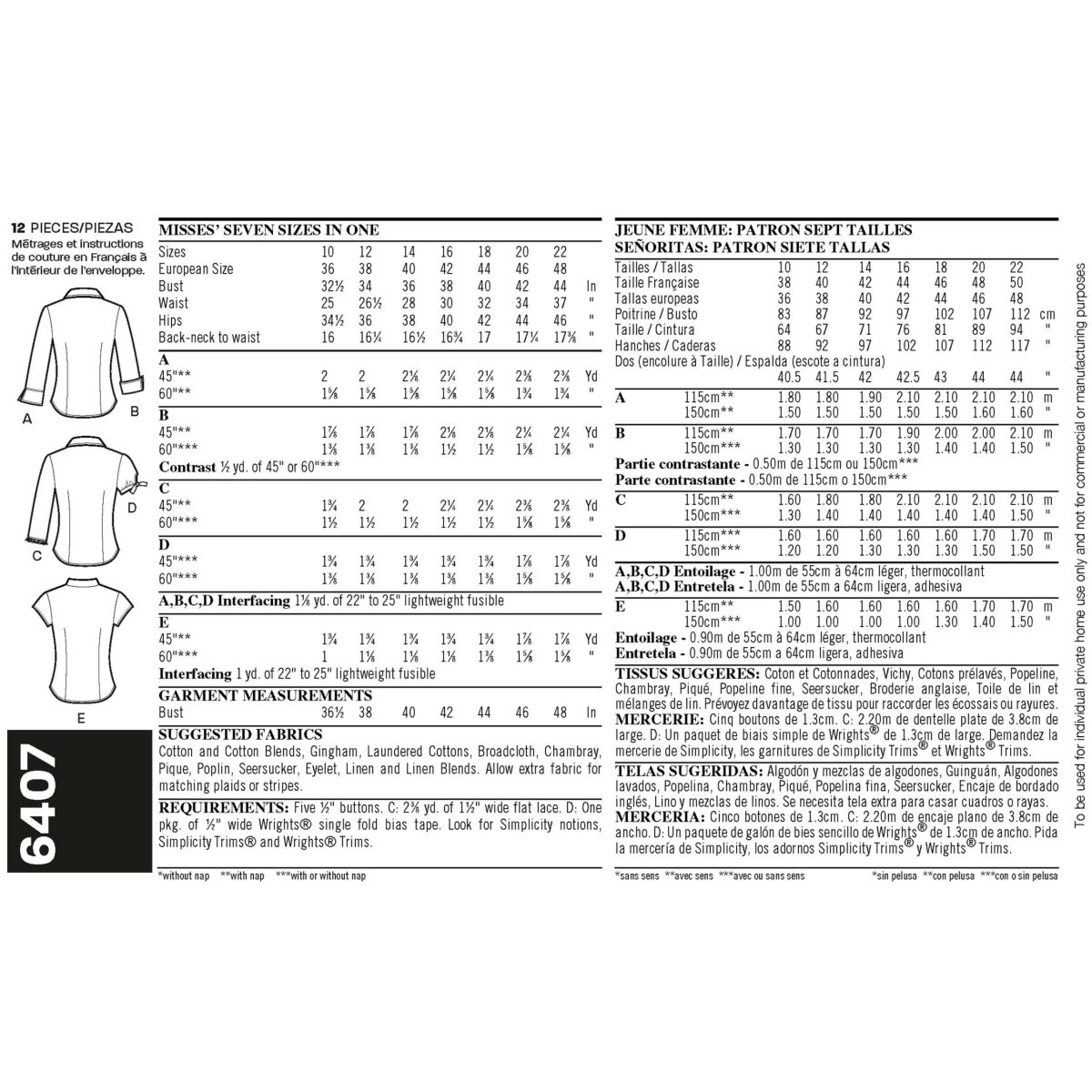 New Look Sewing Pattern N6407 Misses' Tops