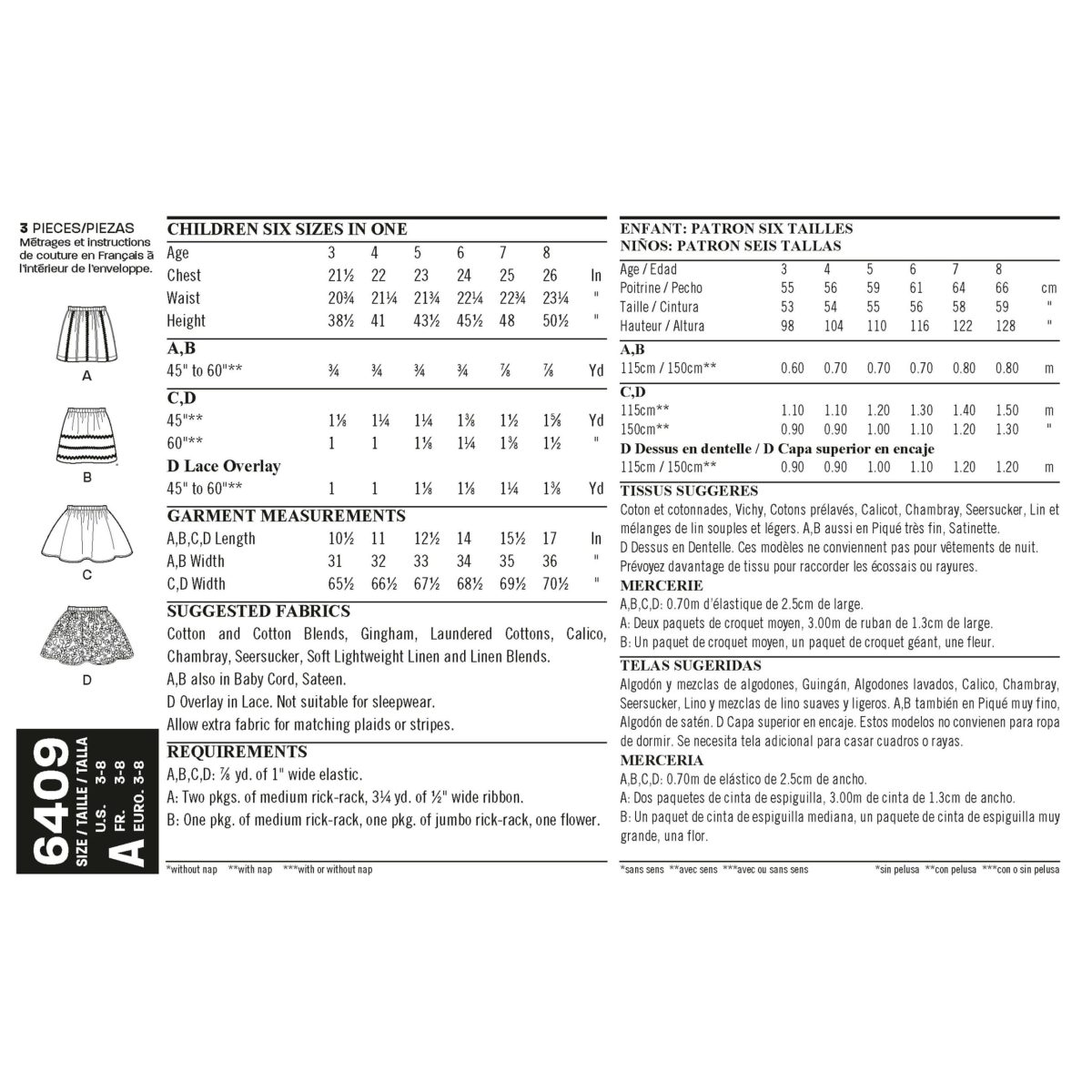 New Look Sewing Pattern N6409 Child's Pull-On Skirts
