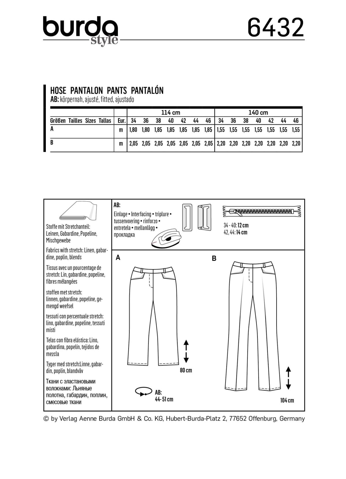 Burda Style Pattern B6432 Women's Dress Trousers