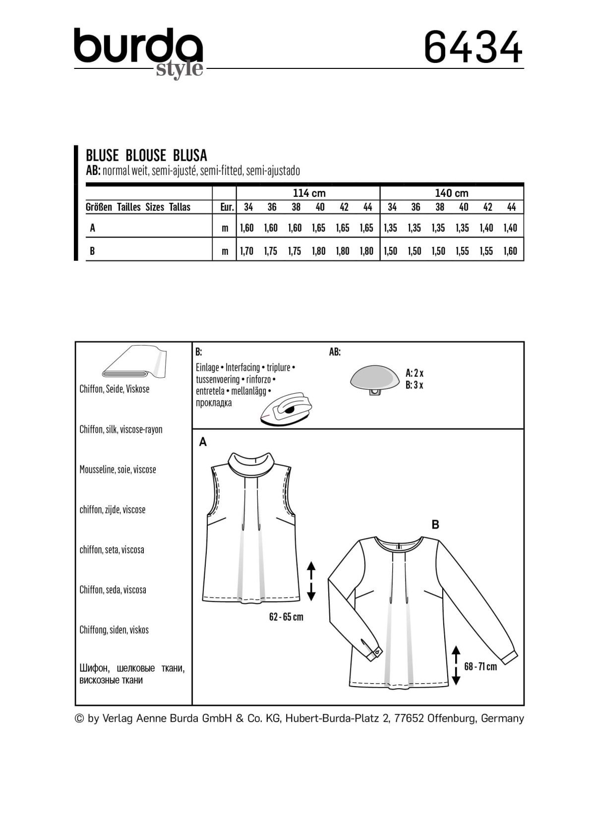Burda Style Pattern B6434 Women's Feminine Blouses