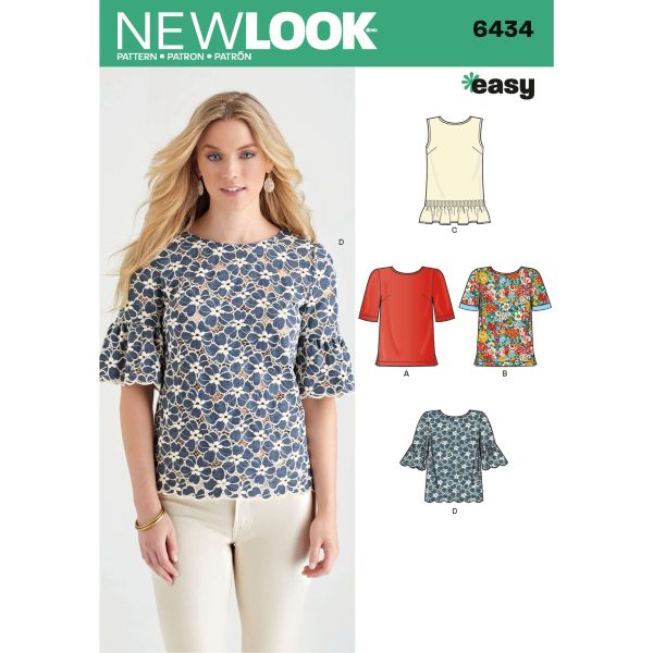 New Look Sewing Pattern N6434 Misses' Tops with Fabric Variations