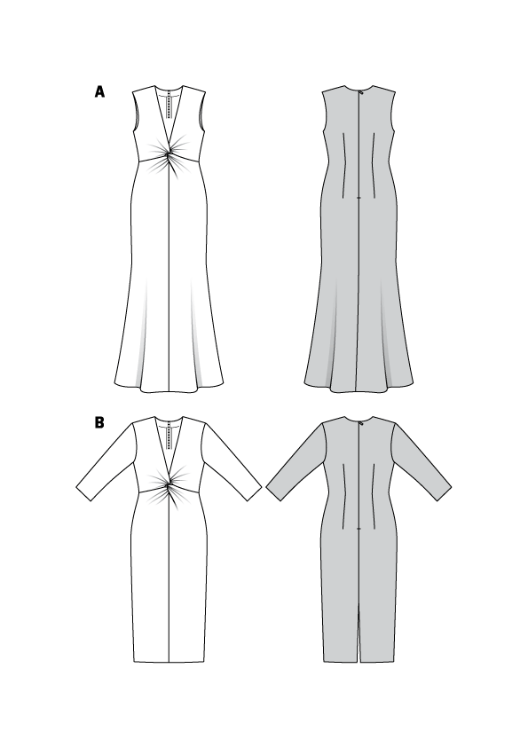 Burda Style Pattern B6442 Women's V Neck Evening Dress