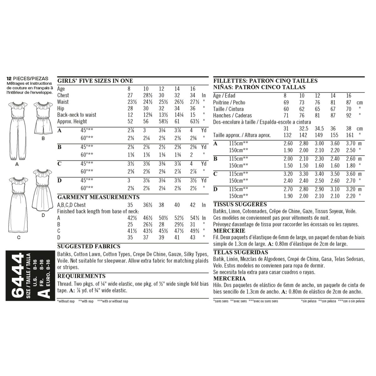 New Look Sewing Pattern N6444 Girl's Dress and Jumpsuit in Two Lengths