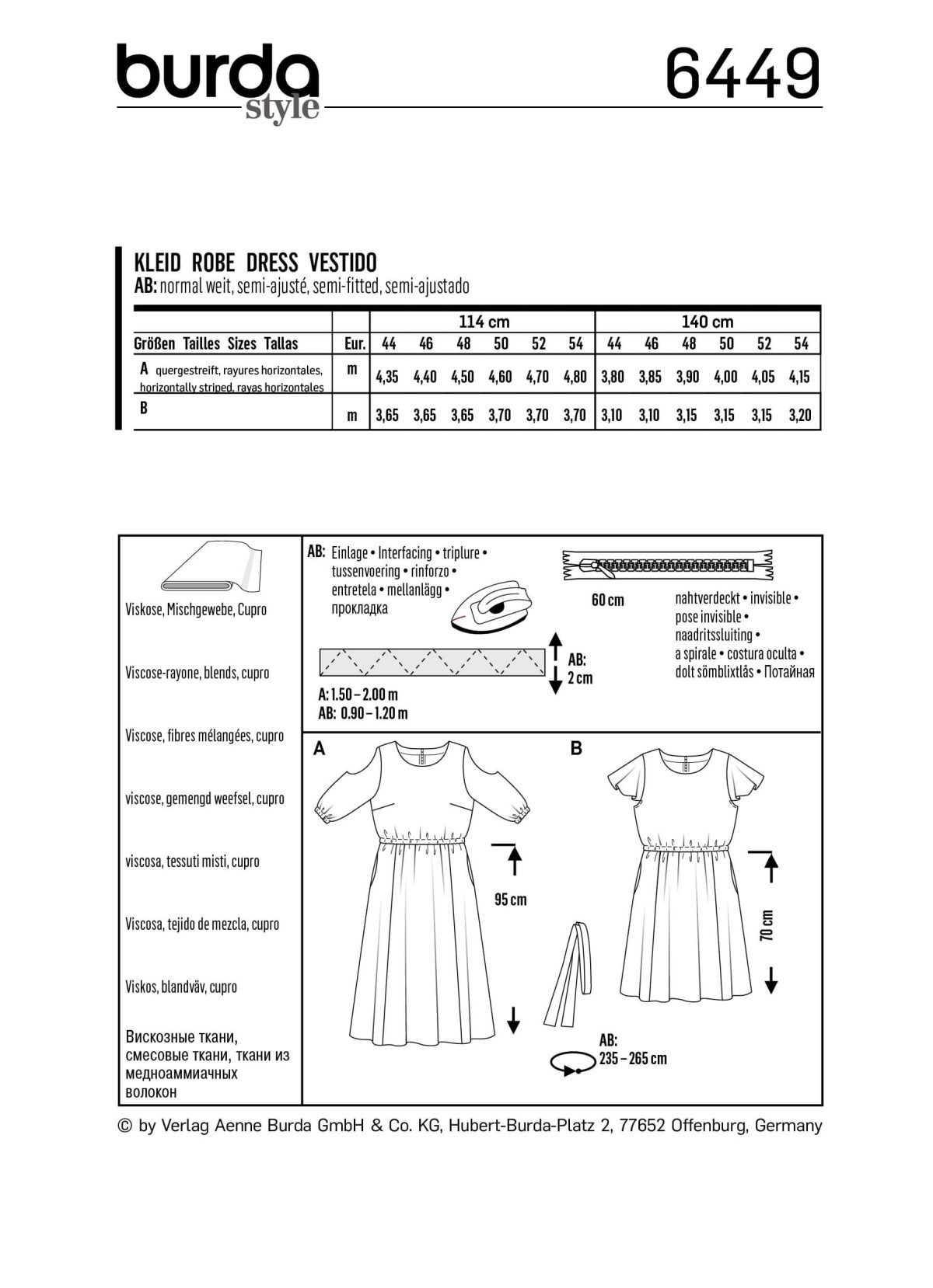Burda Style Pattern B6449 Women's Summer Dress