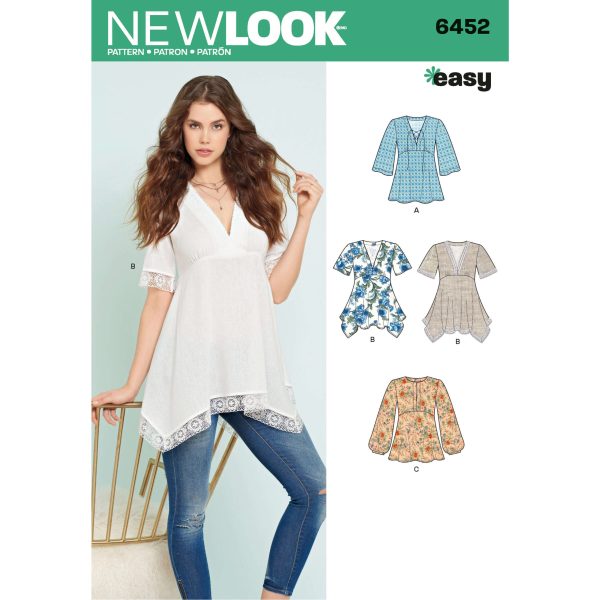 New Look Sewing Pattern N6452 Misses' Tops with Bodice and Hemline Variations