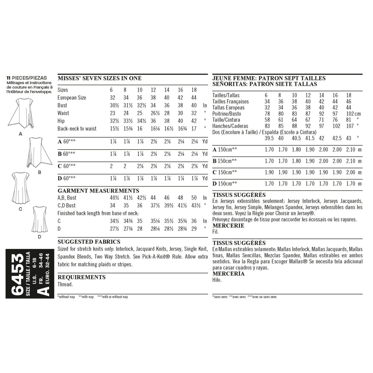 New Look Sewing Pattern N6453 Misses' Easy Knit Tops