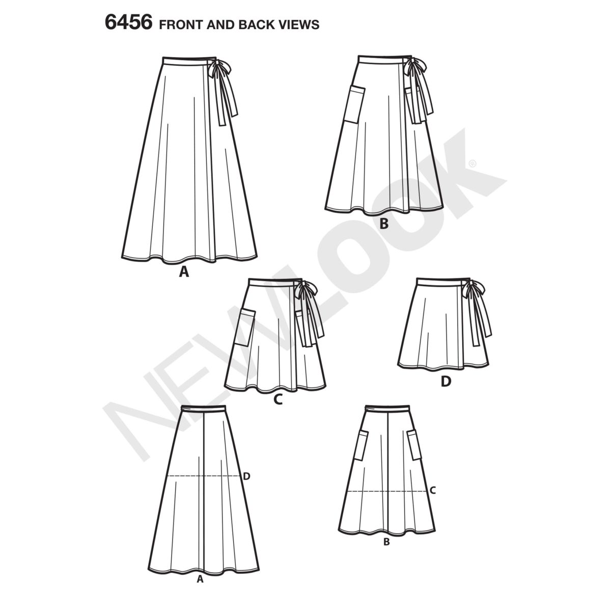 New Look Sewing Pattern N6456 Misses' Easy Wrap Skirts in Four Lengths