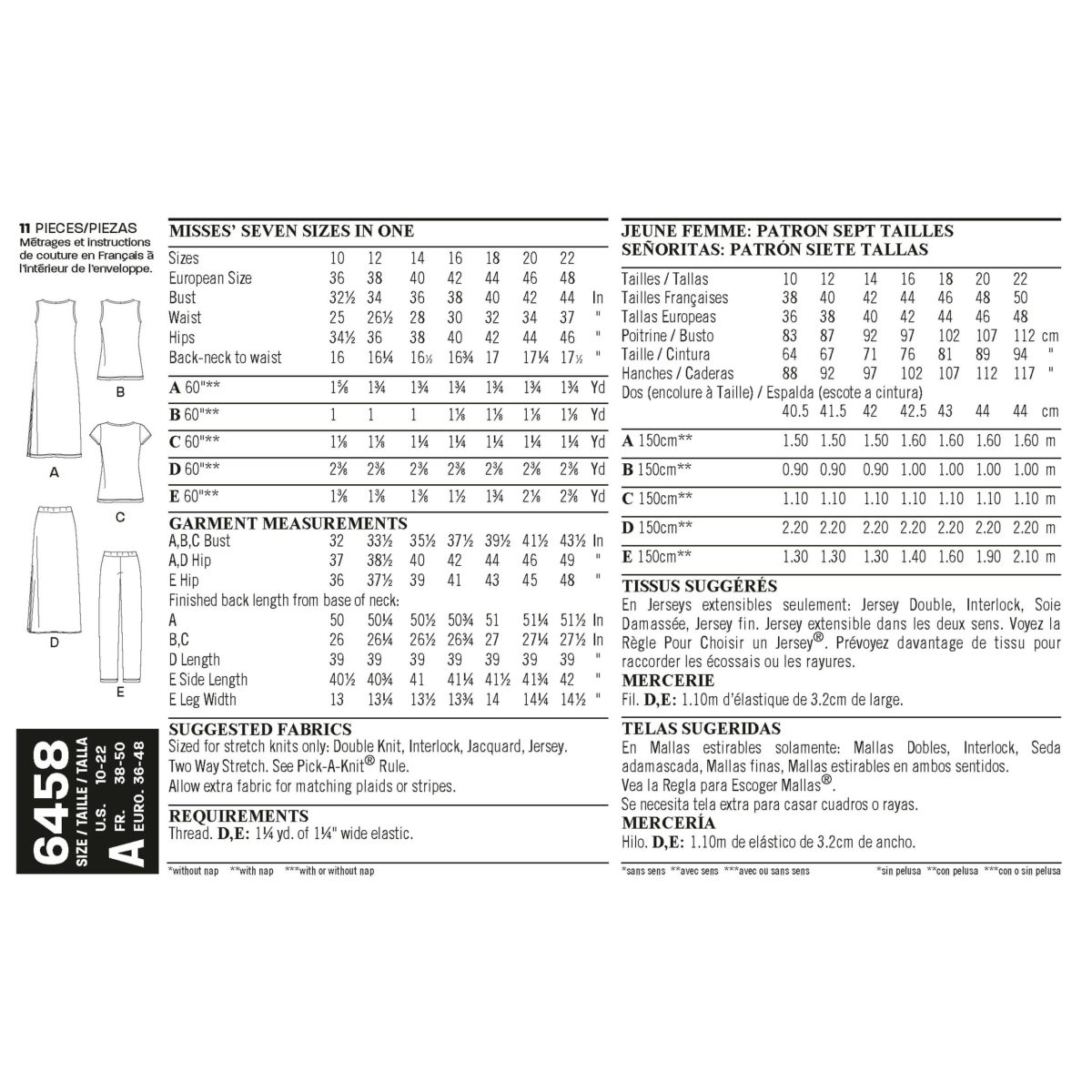 New Look Sewing Pattern N6458 Misses' Easy Knit Coordinates