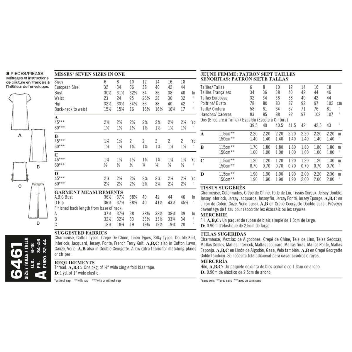New Look Sewing Pattern N6461 Misses' Dress, Tunic, Top and Cropped Trousers