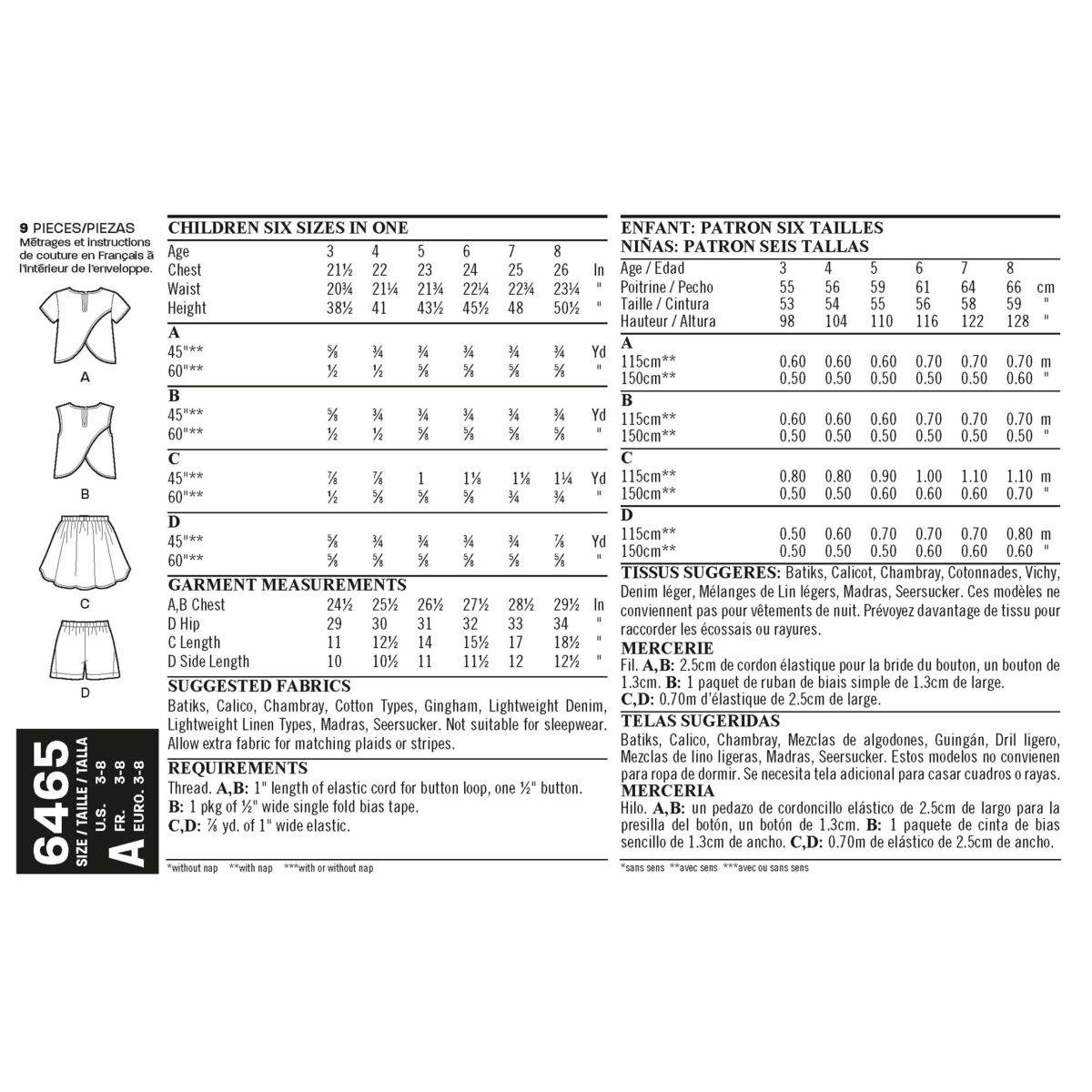 New Look Sewing Pattern N6465 Child's Easy Top, Skirt and Shorts