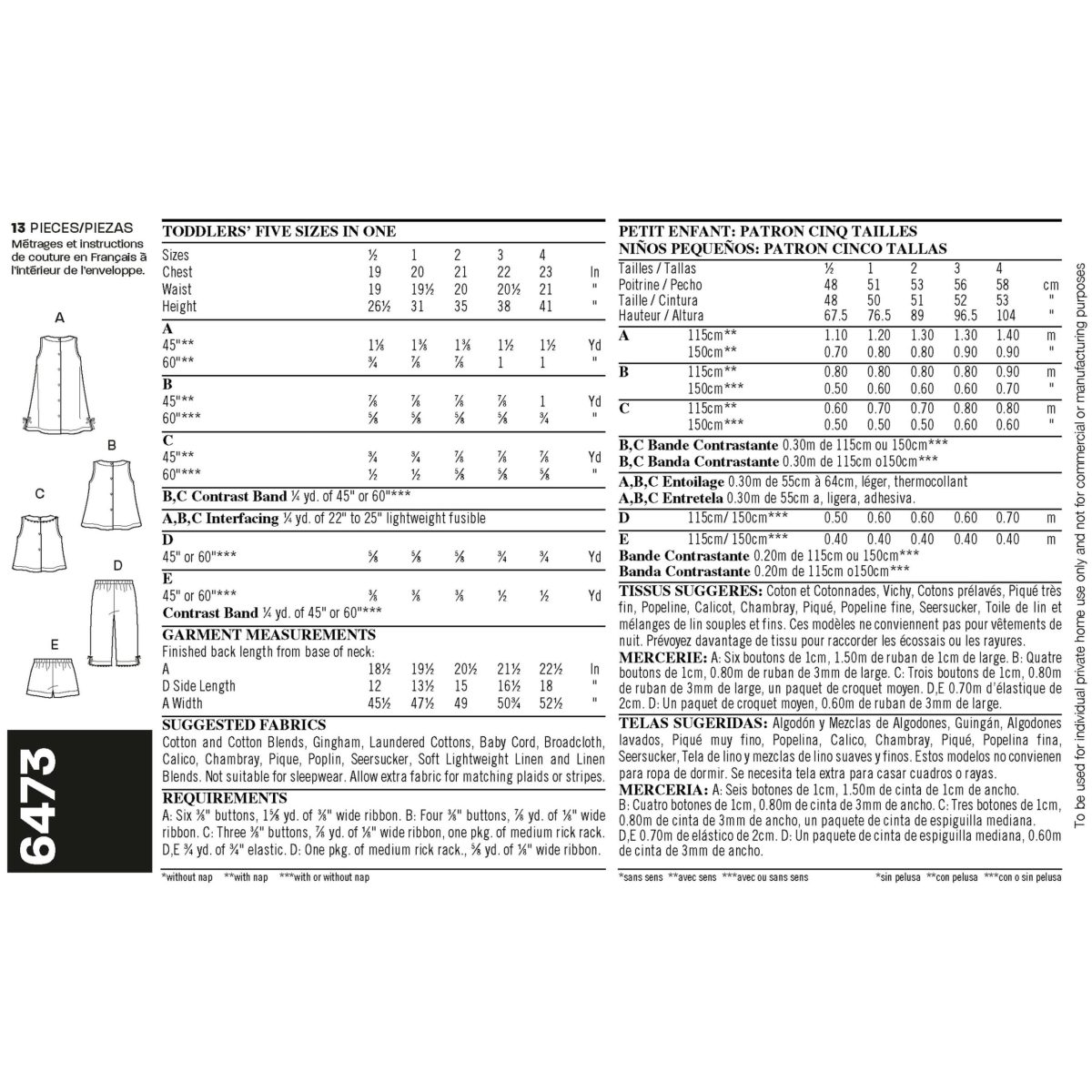 New Look Sewing Pattern N6473 Toddler's Separates