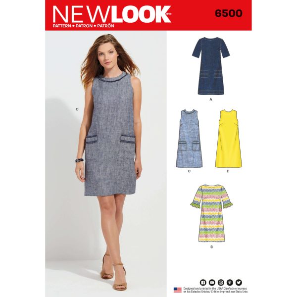 New Look Pattern 6500 Misses Dress with Neckline, Sleeve, and Pocket Variations