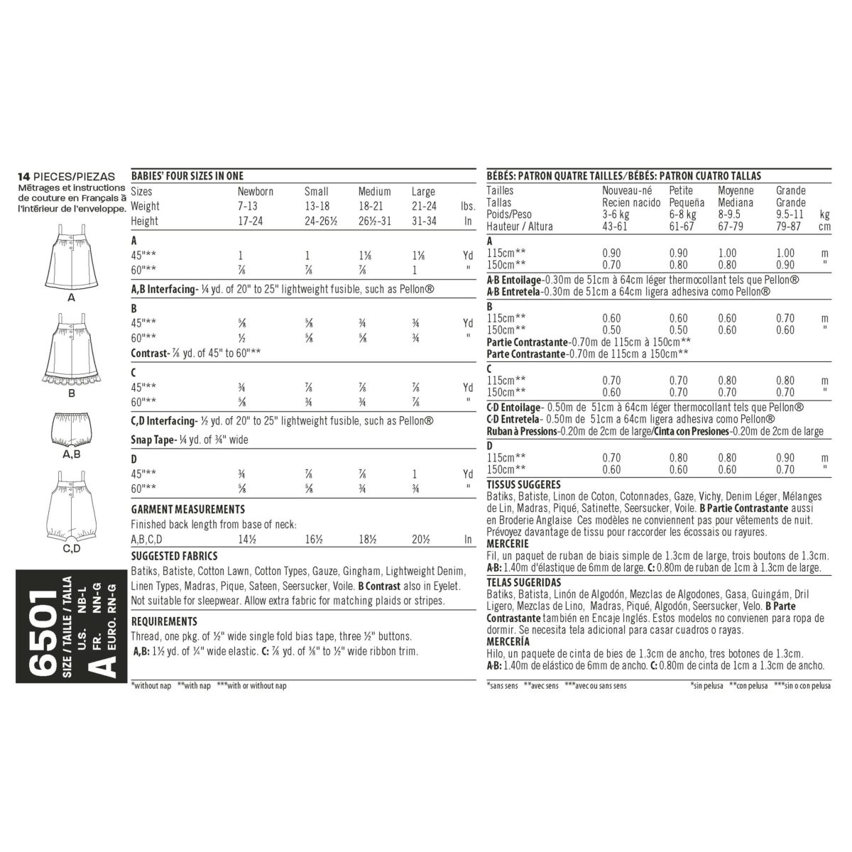 New Look Pattern 6501 Babies' Dress and Romper