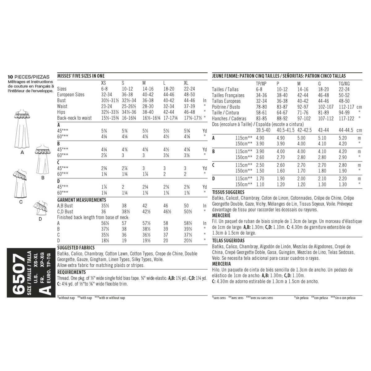 New Look Pattern 6507 Misses' Dresses and Top