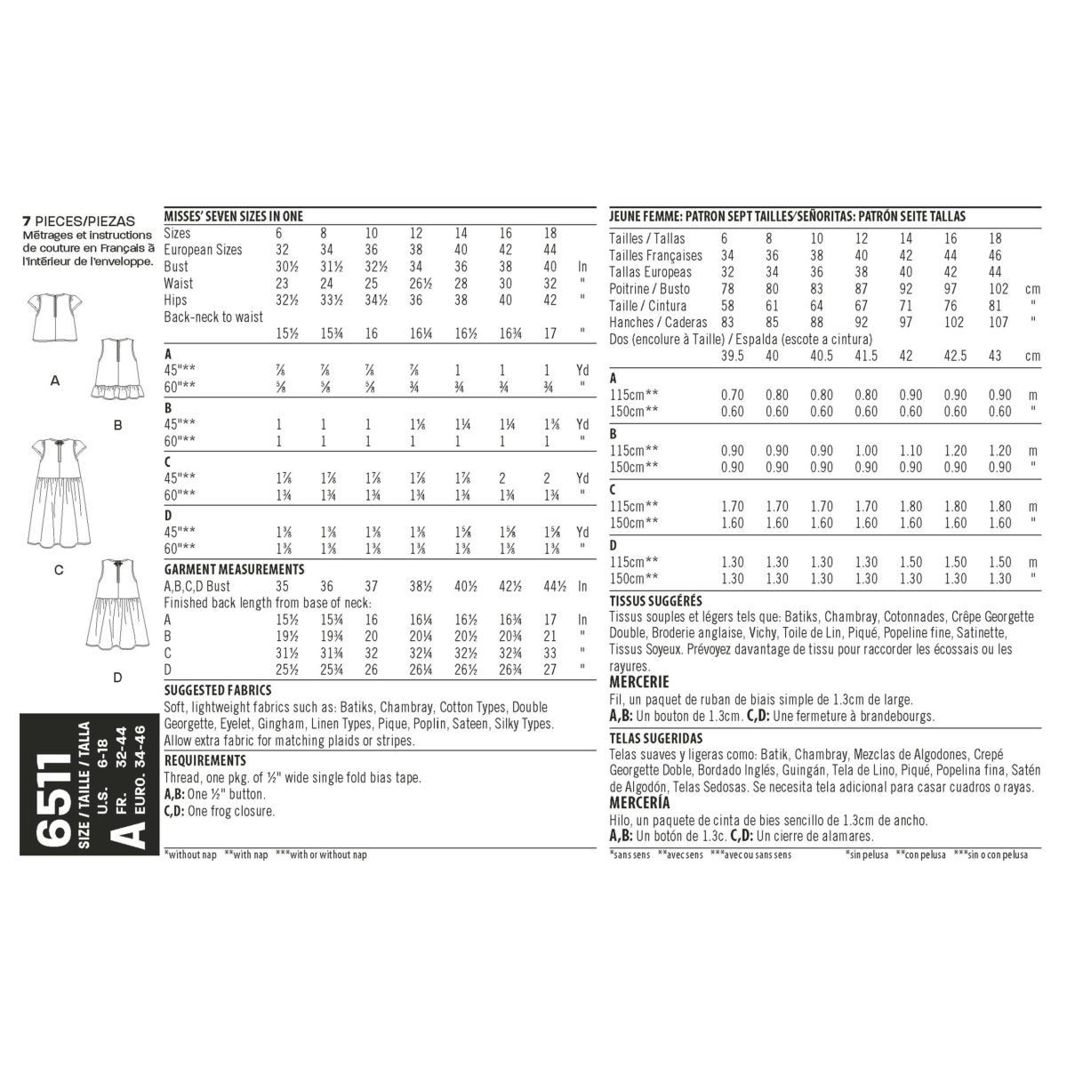 New Look Pattern 6511 Misses' Tops With Length and Sleeve Variations