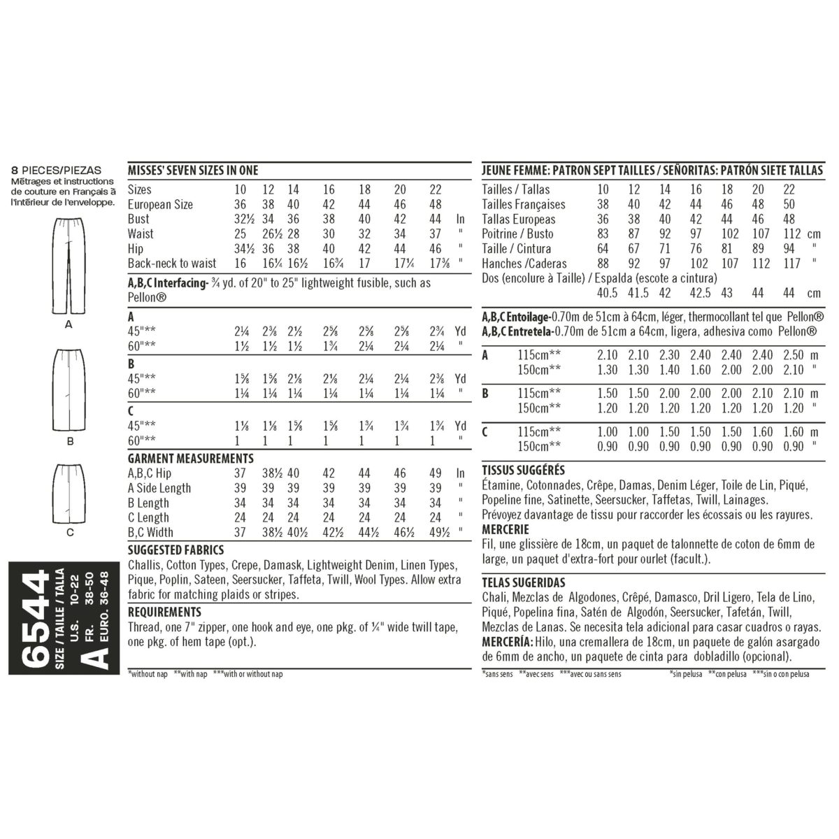 New Look Pattern 6544 Miss Skirt or Trousers