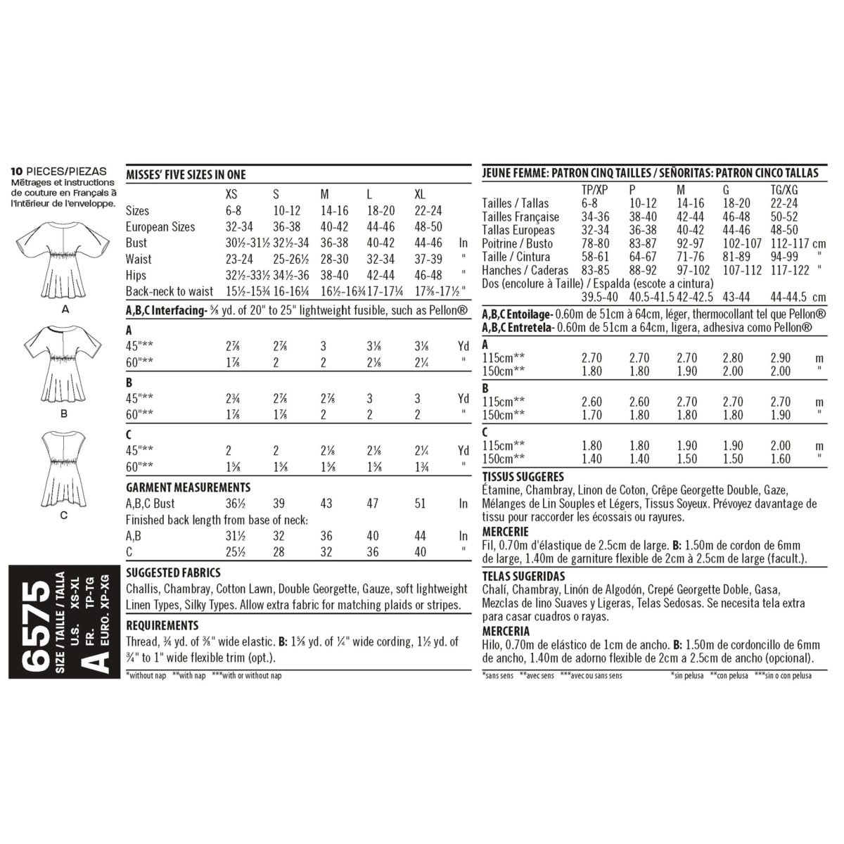 New Look Pattern 6575 Misses' Tunic Tops