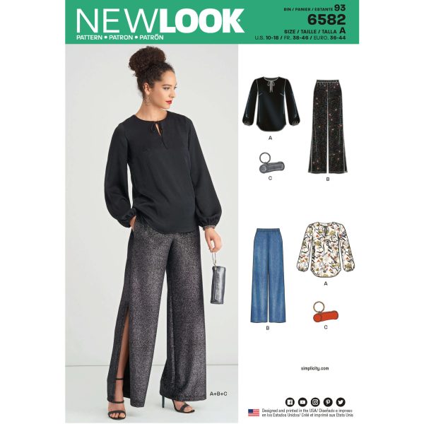 New Look Pattern 6582 Misses' Pant, Top and Clutch Bag