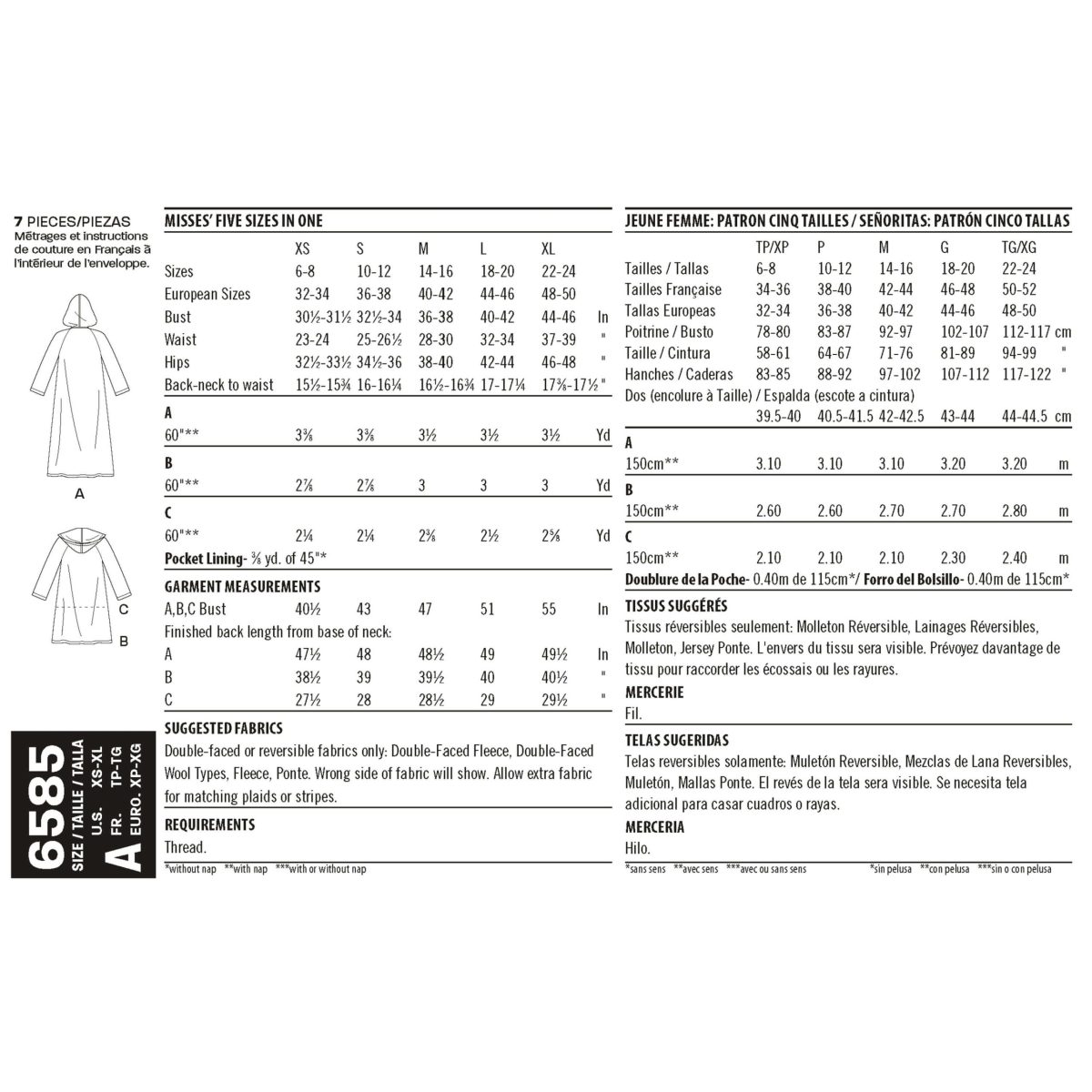 New Look Pattern 6585 Misses’ Coat with Hood - Sewdirect