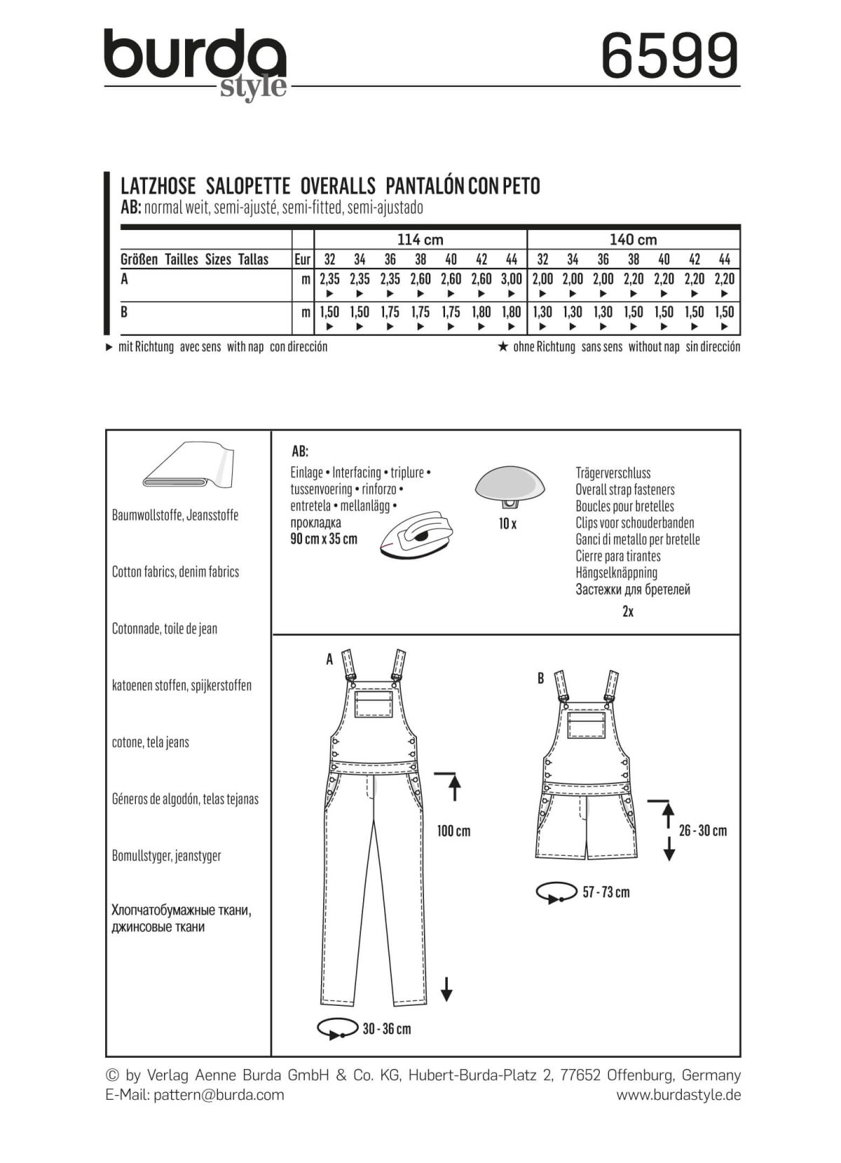 Burda Style Pattern 6599 Overalls
