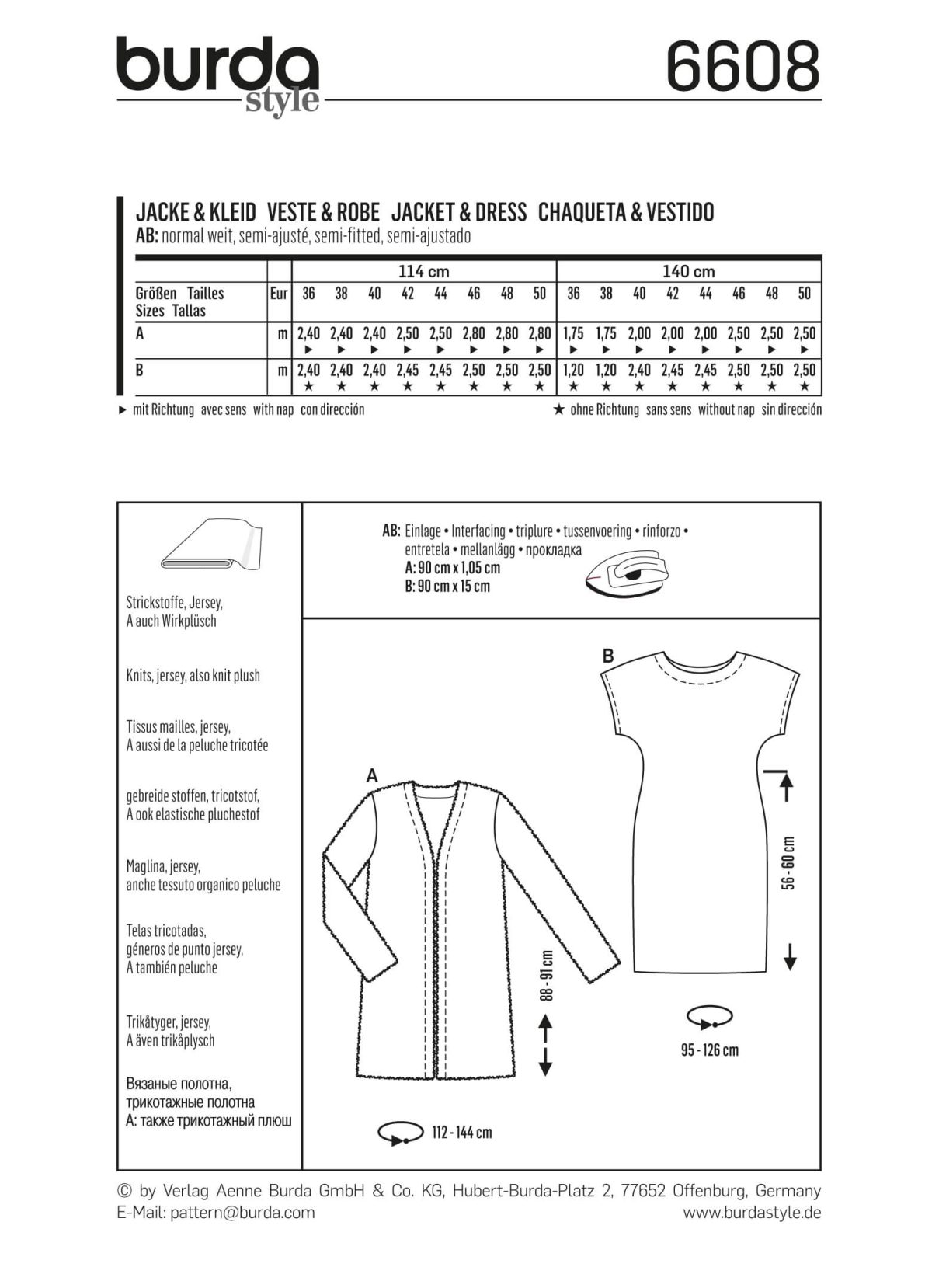 Burda Style Pattern 6608 Jacket & Dress
