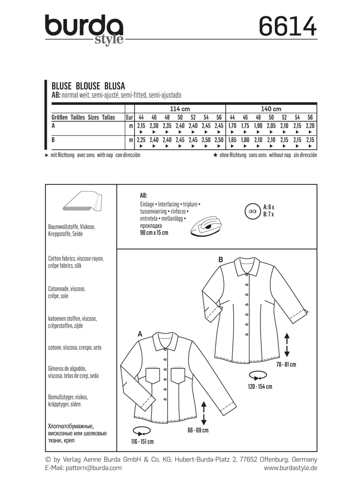 Burda Style Pattern 6614 Blouse