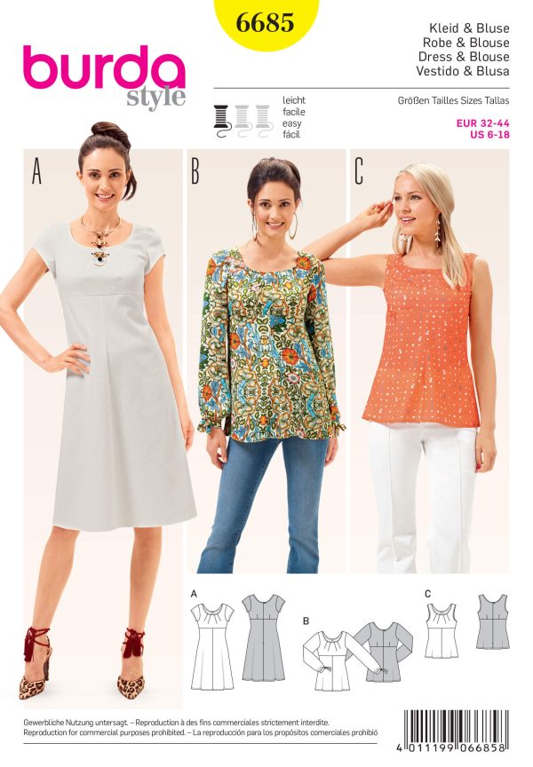 Burda B6685 Women's Dress & Blouse Sewing Pattern