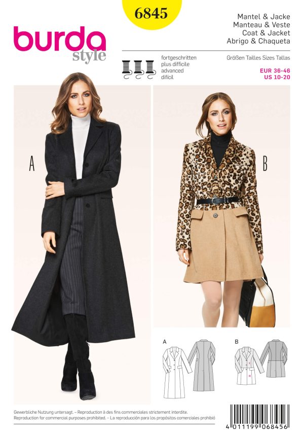 Burda Style B6845 Jacket, Coat & Vest Sewing Pattern