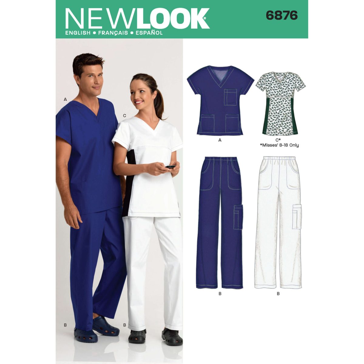 New Look Sewing Pattern N6876 Misses'/ Men's Scrubs