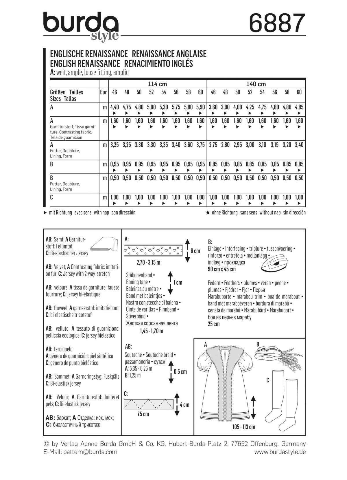 Burda B6887 burda style historical costumes Sewing Pattern