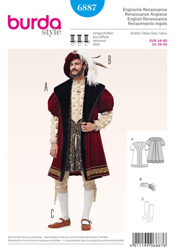 Burda B6887 burda style historical costumes Sewing Pattern