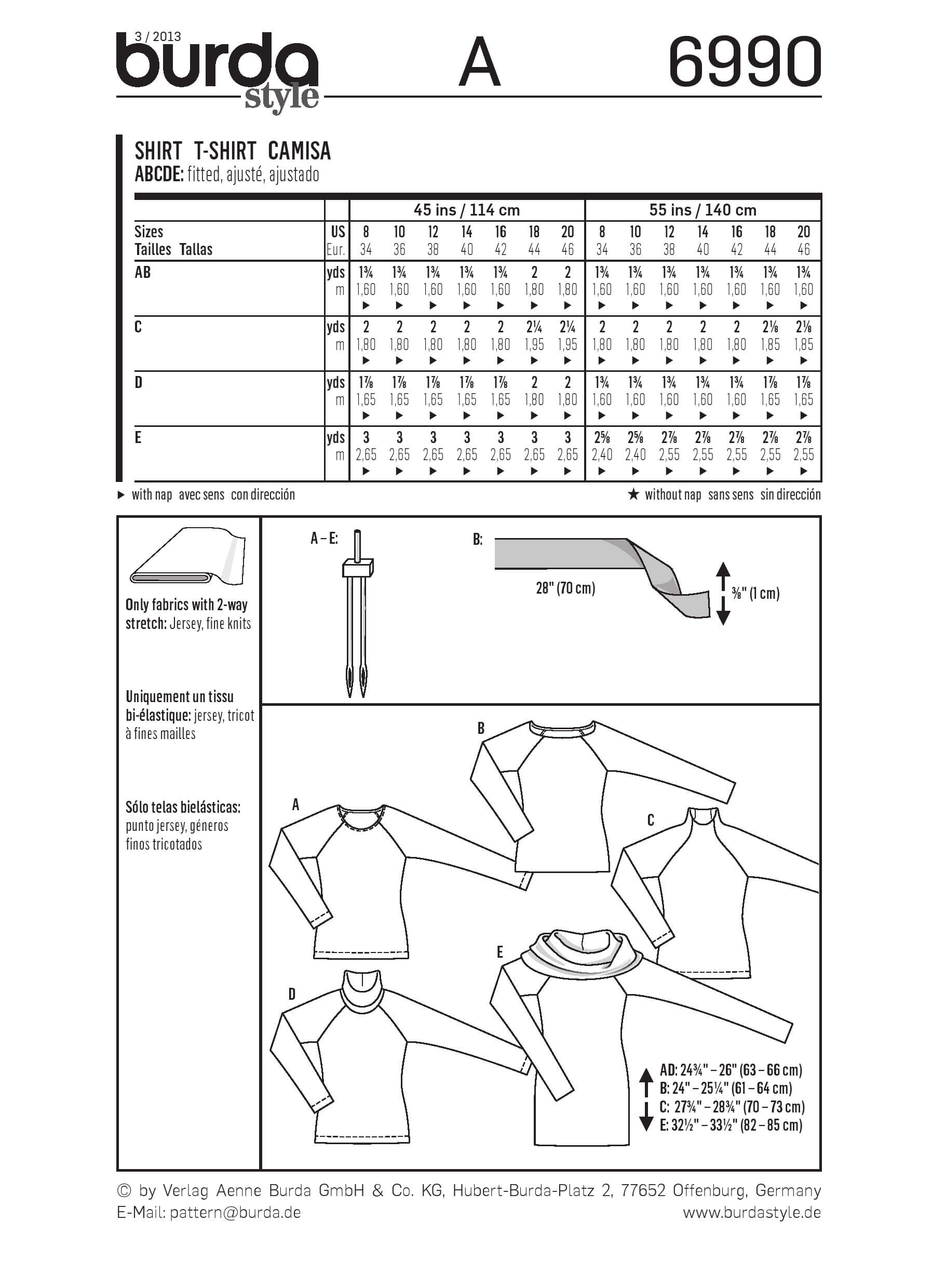 Burda B6990 Burda Style T-Shirt Sewing Pattern