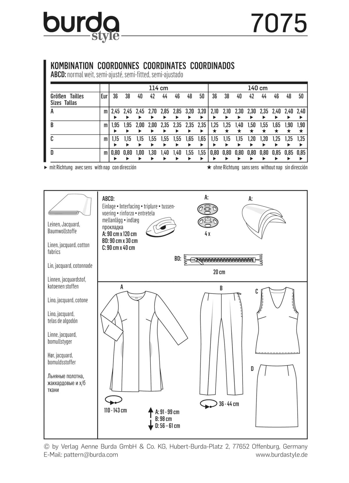 Burda B7075 Burda Style Coordinates Sewing Pattern