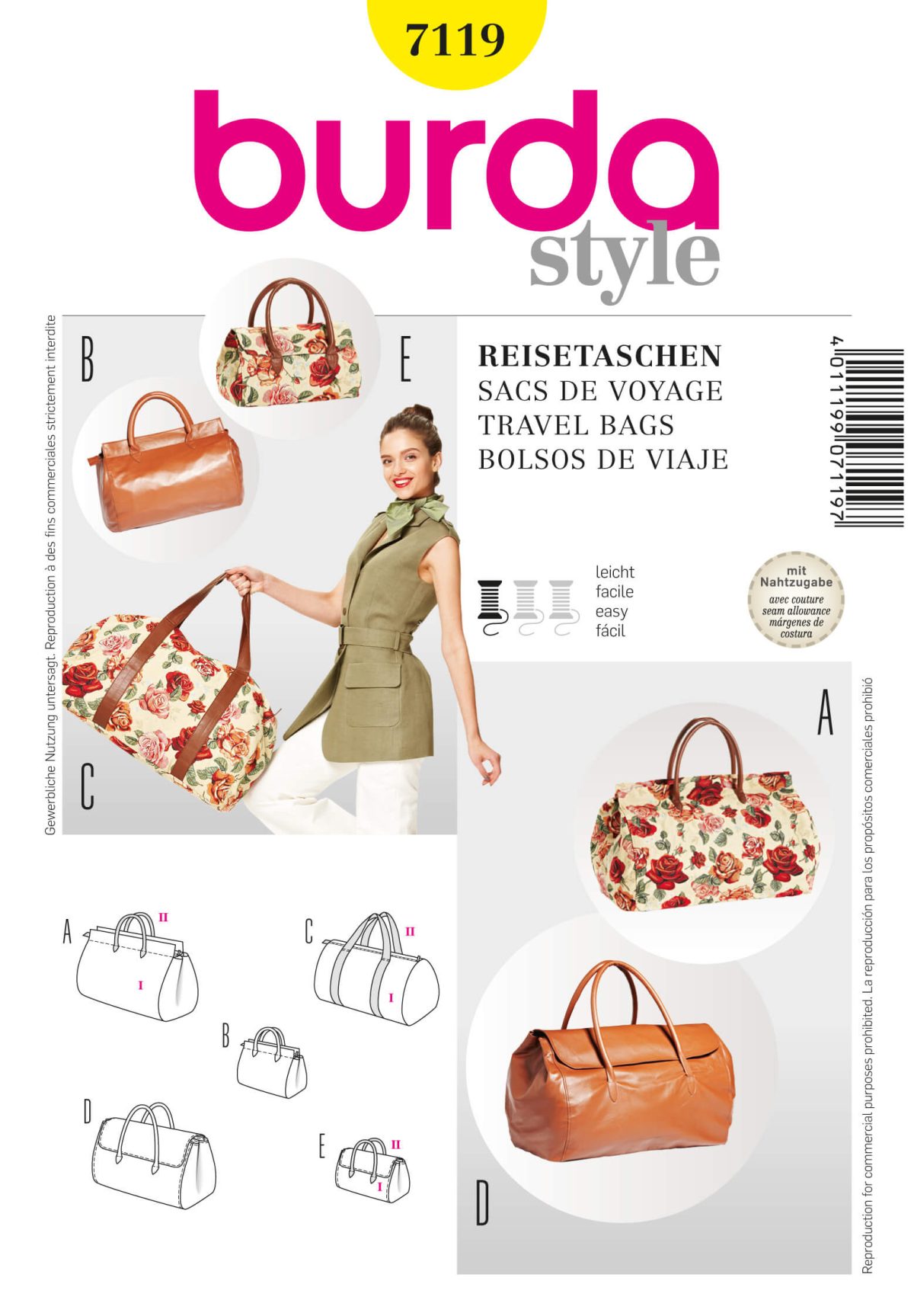 Burda Style B7119 Travel Bags Sewing Pattern
