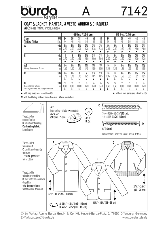 Burda B7142 Coat &Jacket Sewing Pattern