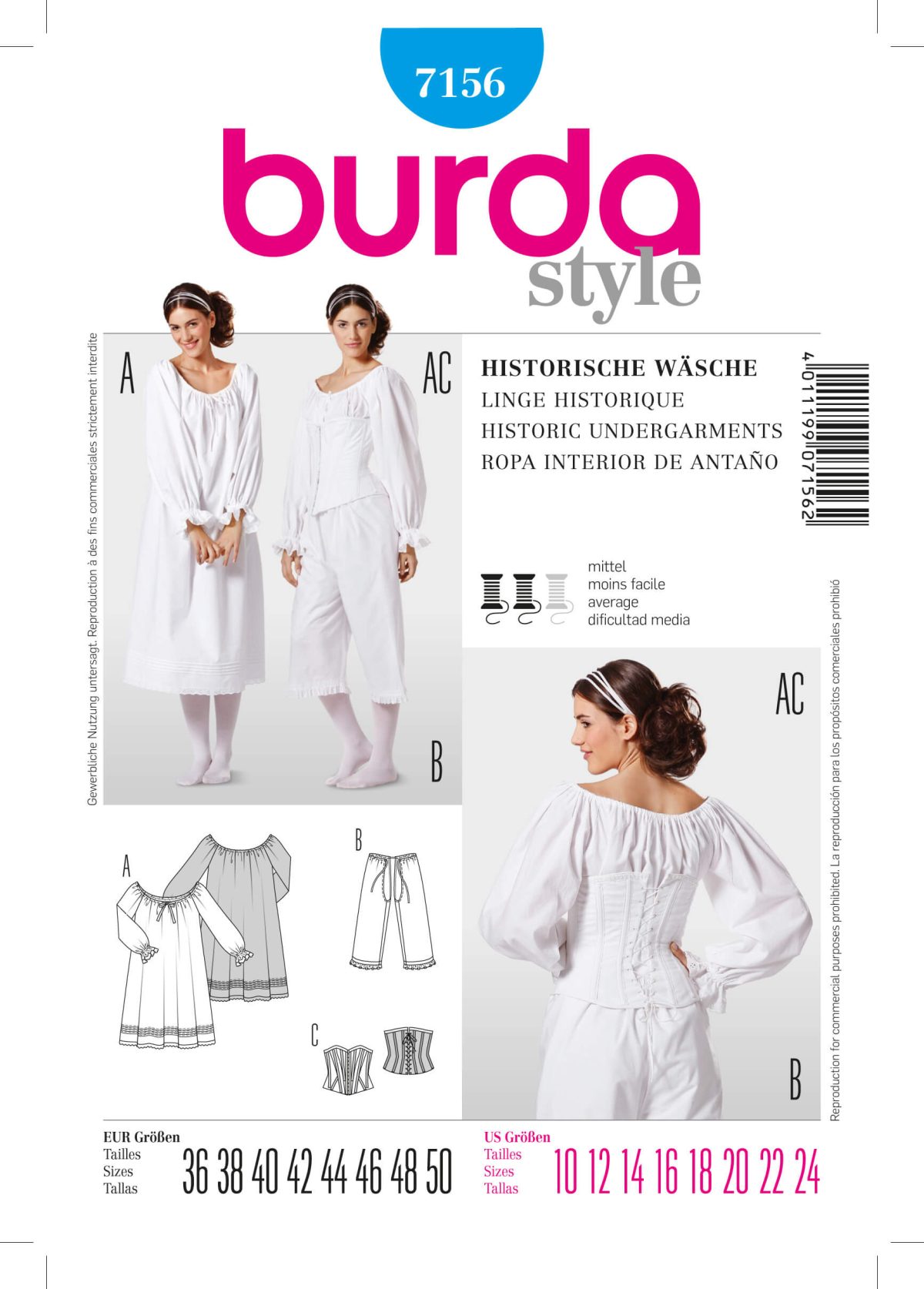 Burda B7156 Burda Style Historic Undergarments