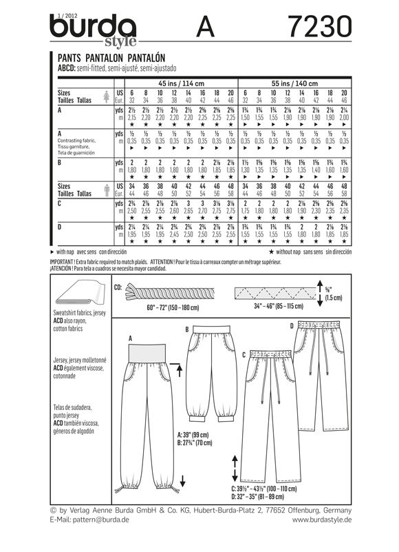 Burda Style B7230 Trousers Sewing Pattern